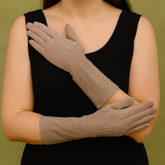 vintage Accessories - Vintage Kislav Gloves Suede Tan Size 6 11" NWT Made in France